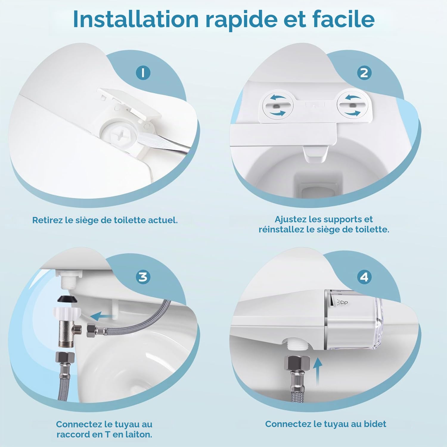Fixation de bidet ultra-fin, double mode pour toilettes, siège de toilette avec commandes de pression (lavage féminin/postérieur), facile à installer, non électrique