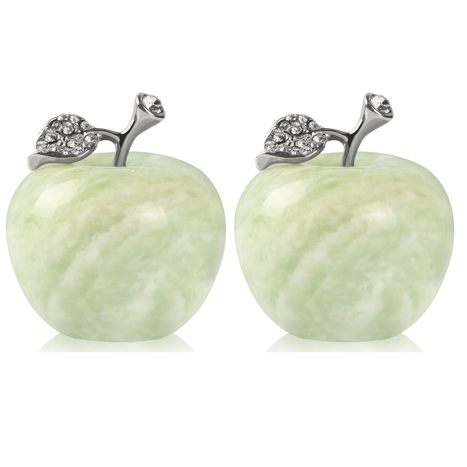 Artistone 1.5” Crystal Christmas Apple Statue Set Carved Gemstone Apple Figurines Decorations for Home Office Decor Ornaments with Gift Box(Xiuyan Jade)