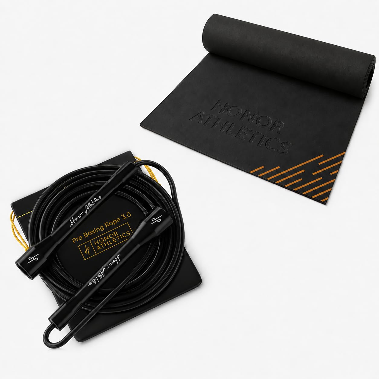Honor Athletics Springseil-Matte & Pro Boxing Rope 3.0 Set | 6,35 mm Gummimatte & 3,05 m verstellbares Springseil für Boxen, Cardio und Fitness