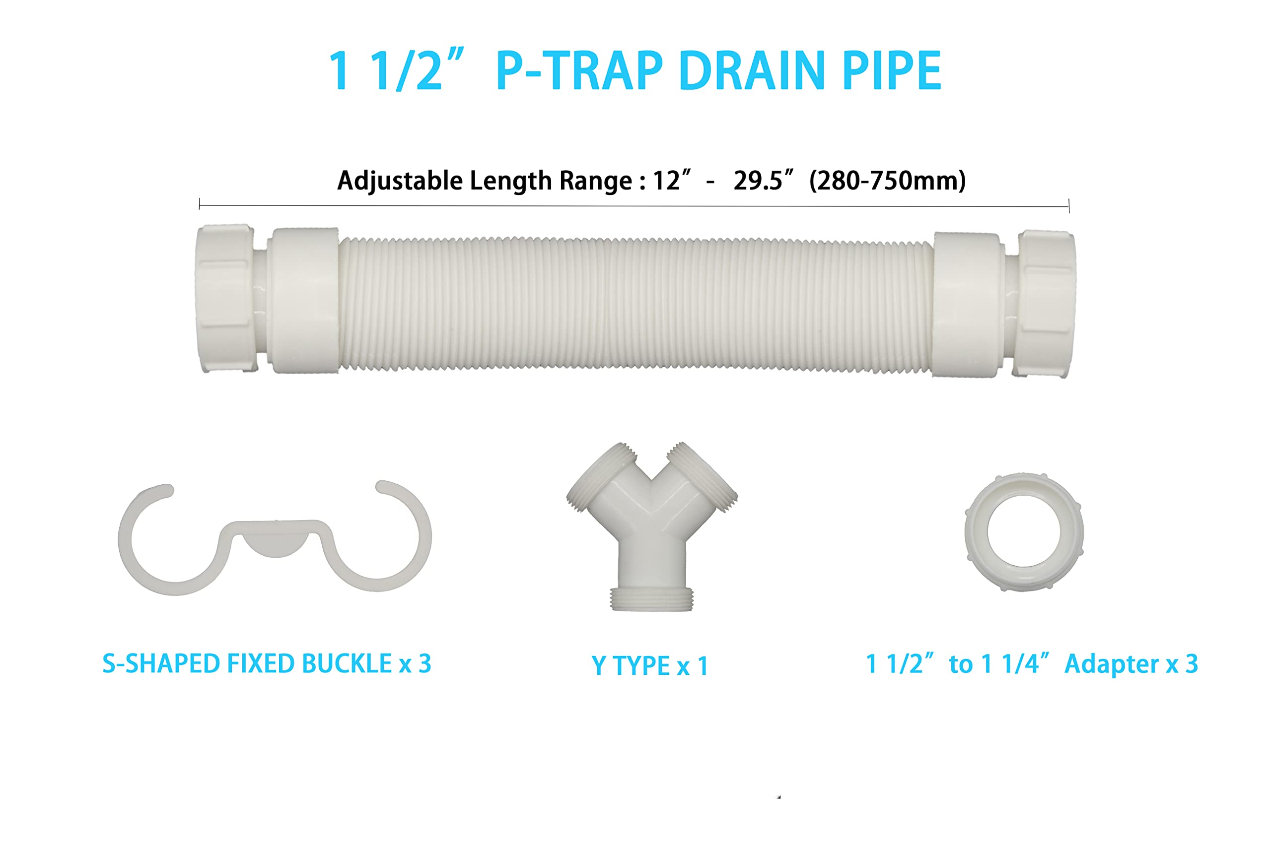 Drenaje de fregadero de doble cuenco de 1 1/2 pulgadas o 1 1/4 pulgadas, solución todo en uno expandible y flexible para kit de drenaje de fregadero de cocina, drenaje de fregadero doble y kit