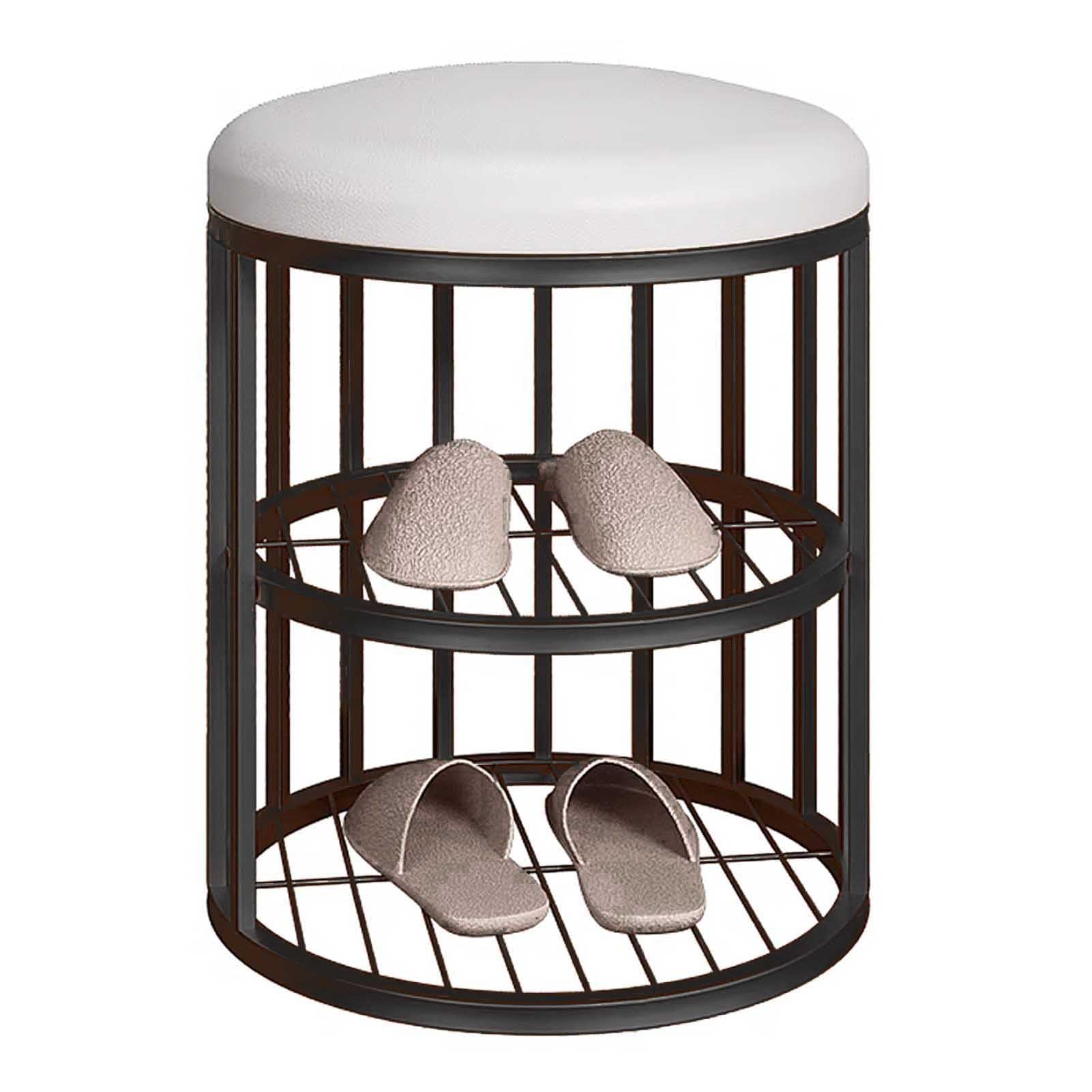 KLGFBDC Entryway Shoe Bench with Metal Frame 2-Tier Shoe Storage Organizer Round Seat Small Shoe Stool for Hallway Stylish and Functional Footwear Rack