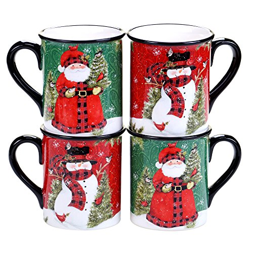 Certified International Winter's Plaid 16 oz. Mugs, Set of 4 , 2 Assorted Designs