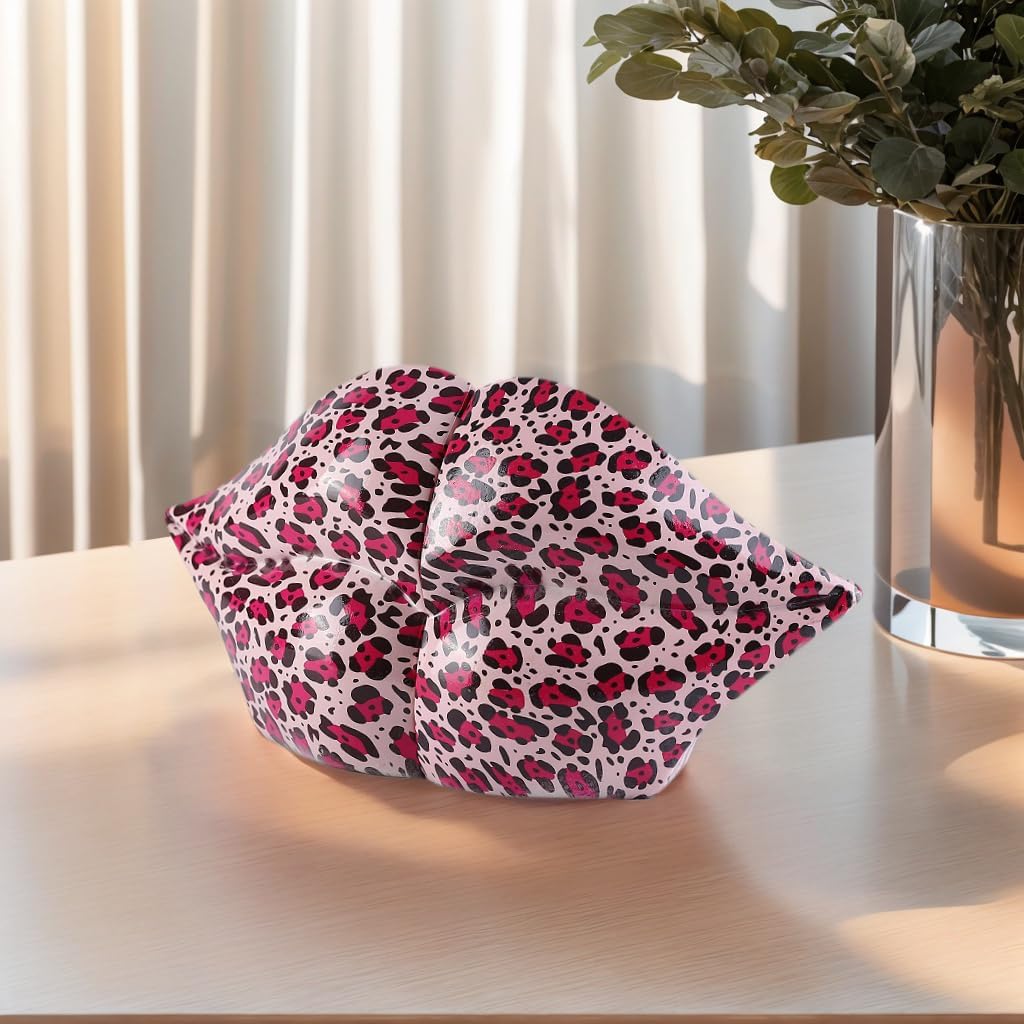 Leopard Print Lips Decorated Bookends，Set of 2 Heavy Decorative Book Stoppers，Unique Resin Decoration，Creative Desktop Decor for Study Room Hotel Office Shelves