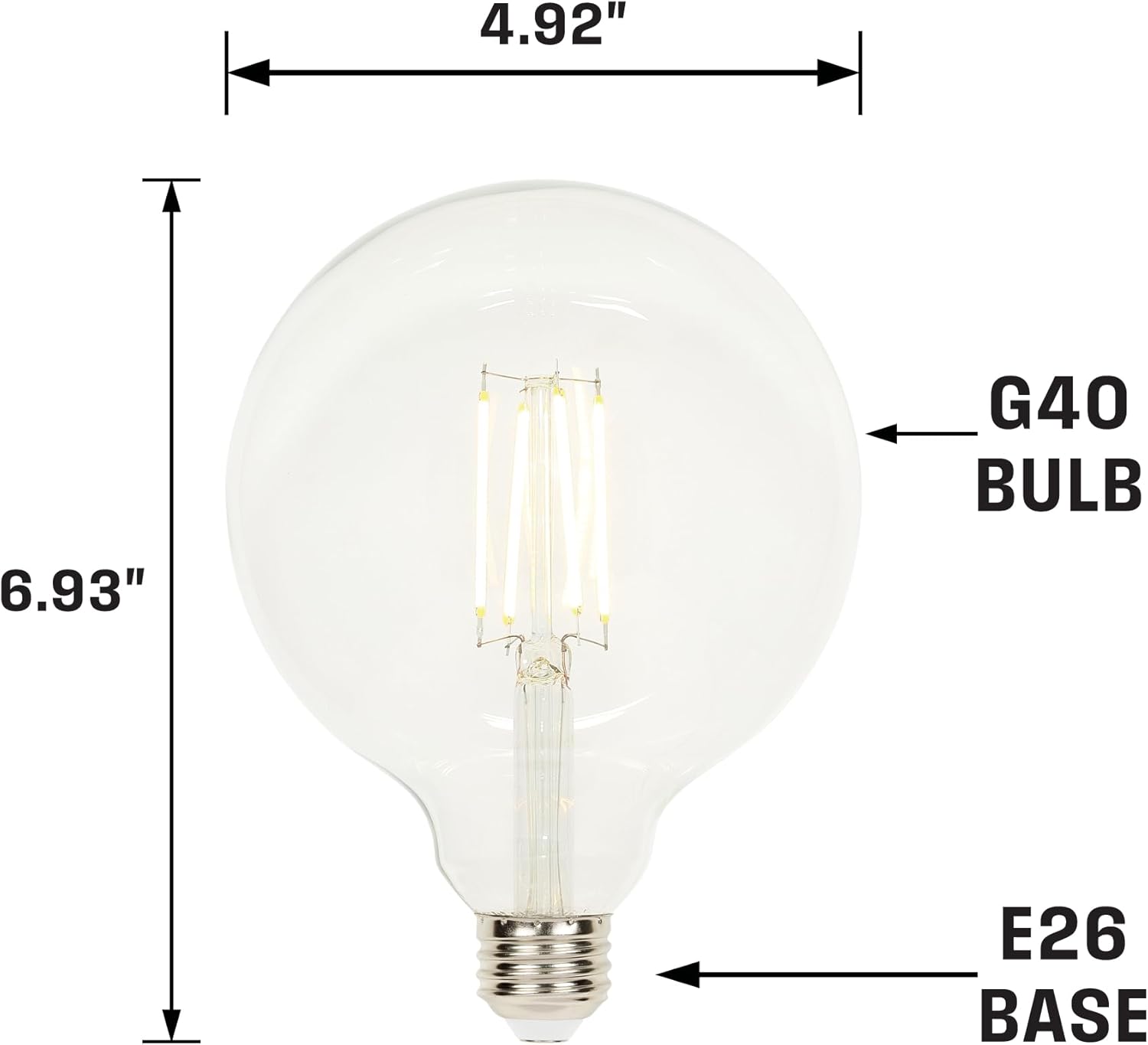 Westinghouse 5317500 6.5 Watt (60 Watt Equivalent) G40 Dimmable Clear Filament LED Light Bulb, Medium Base