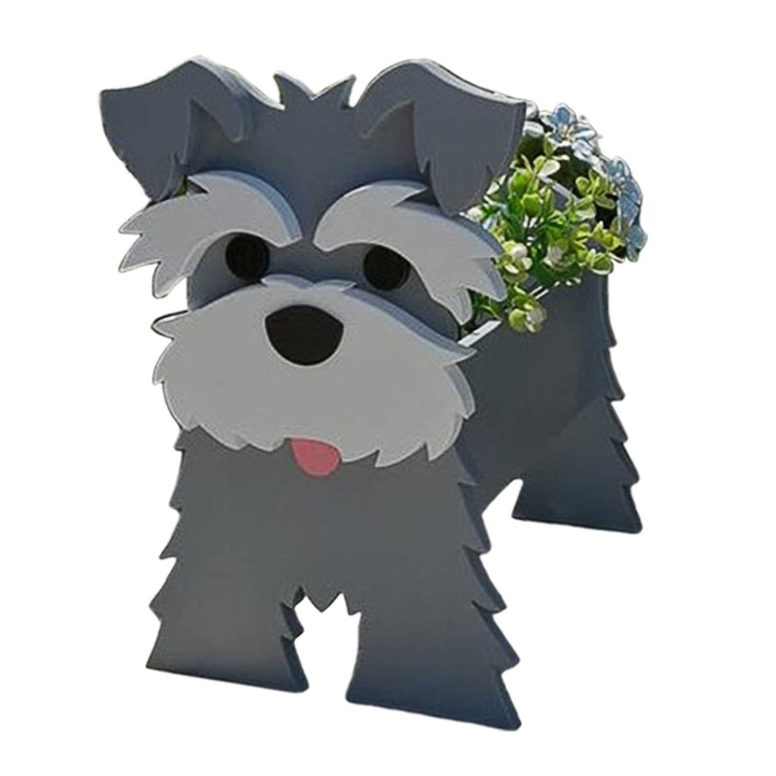 CQCUJBB Shih Tzu Dog Planter Plant Pot Flower Pot For Garden Decoration, Small Pupy Gifts For Women, Dog Shape Plant Container Holder Lovely Gift Desk Storage Box (Schnauzer Gray, 24 * 18cm)
