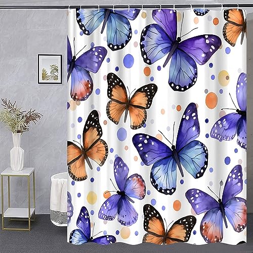 WUASDCS Cortina de chuveiro borboleta aquarela roxo laranja borboletas asas fantasia sonho meninas a