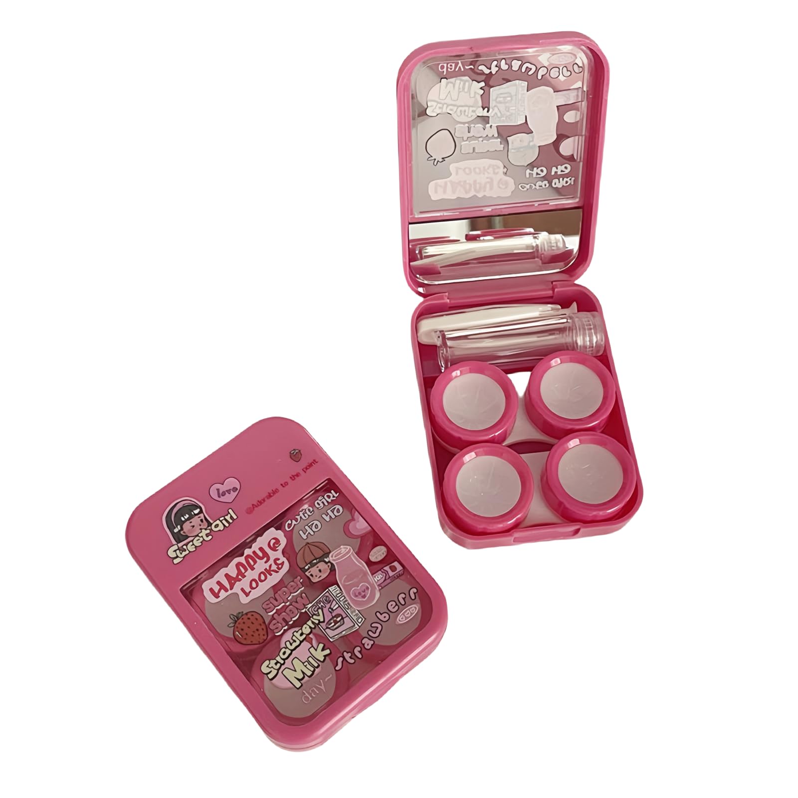 2 Pack 2 in 1 Contact Lens Cases Travel Eye Contacts Case Box Holder Contact Lenses Tweezers Remover