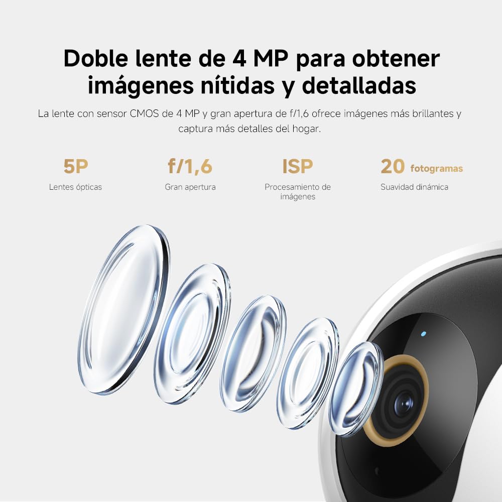 XIAOMI C500 Dual Camara Vigilancia WiFi Interior, Doble 4MP Barrera Virtual | Camara Vigilancia Detección De Personas/Mascotas, Visión Nocturna A Color Starlight, Audio Bidireccional, WiFi 6 2,4/5 GHz