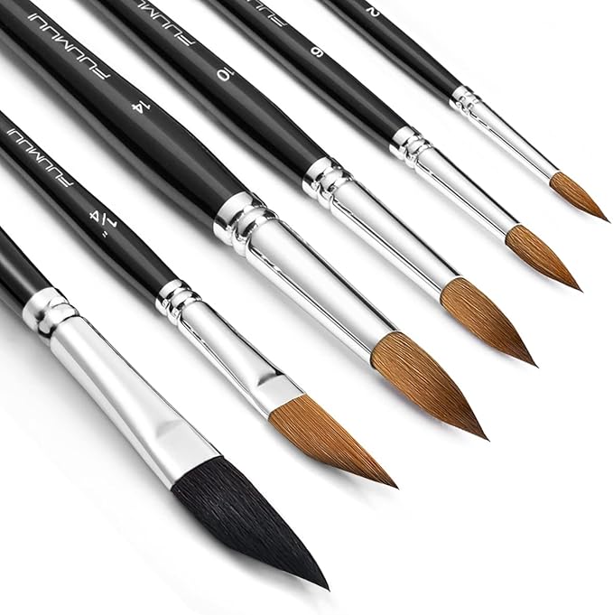Sable Watercolor Brushes Professional, Fuumuui 6Pcs Kolinsky Sable