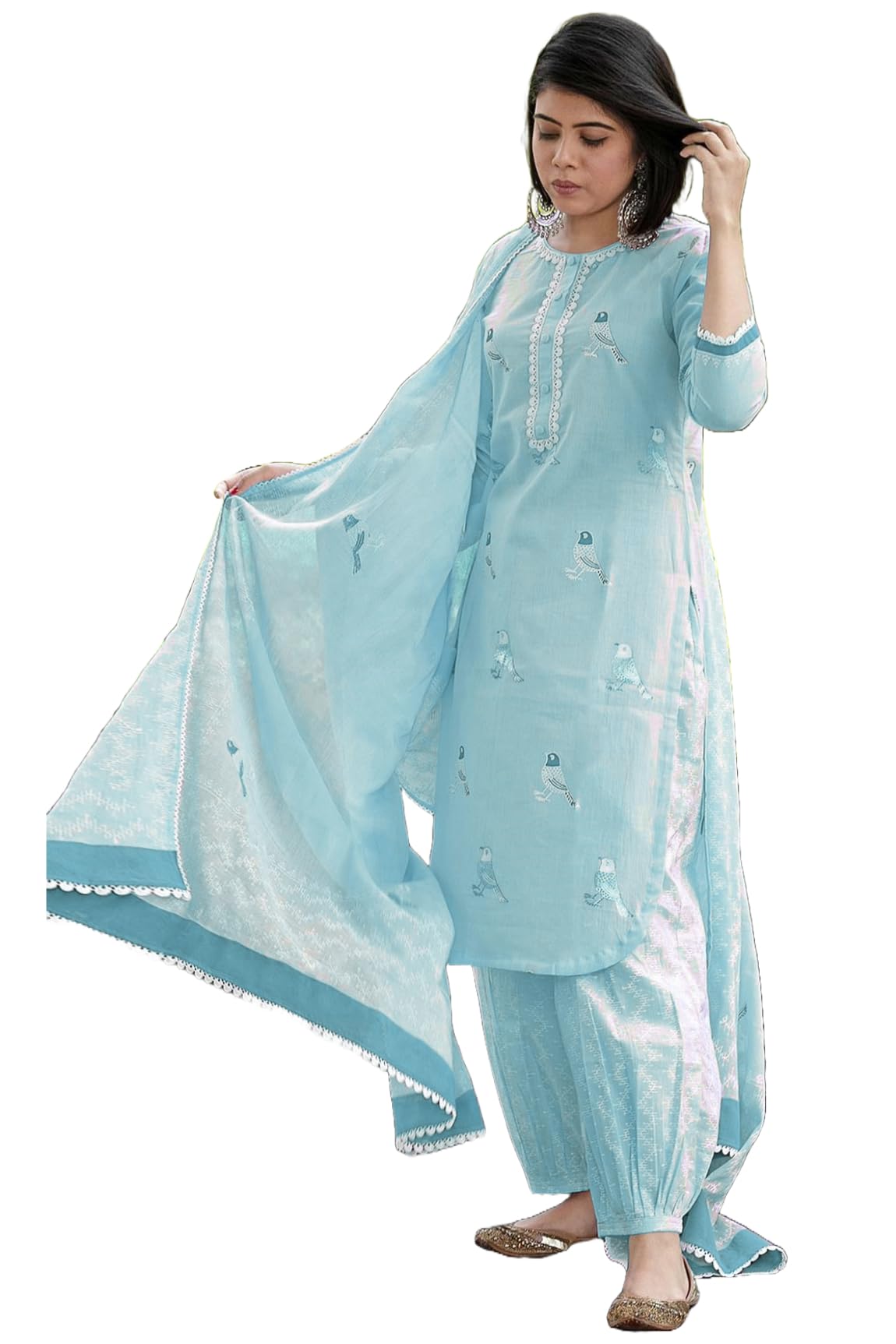 gosriki Women's Rayon Blend Hand Block Printed Straight Kurta with Pant & Dupatta-picture-11