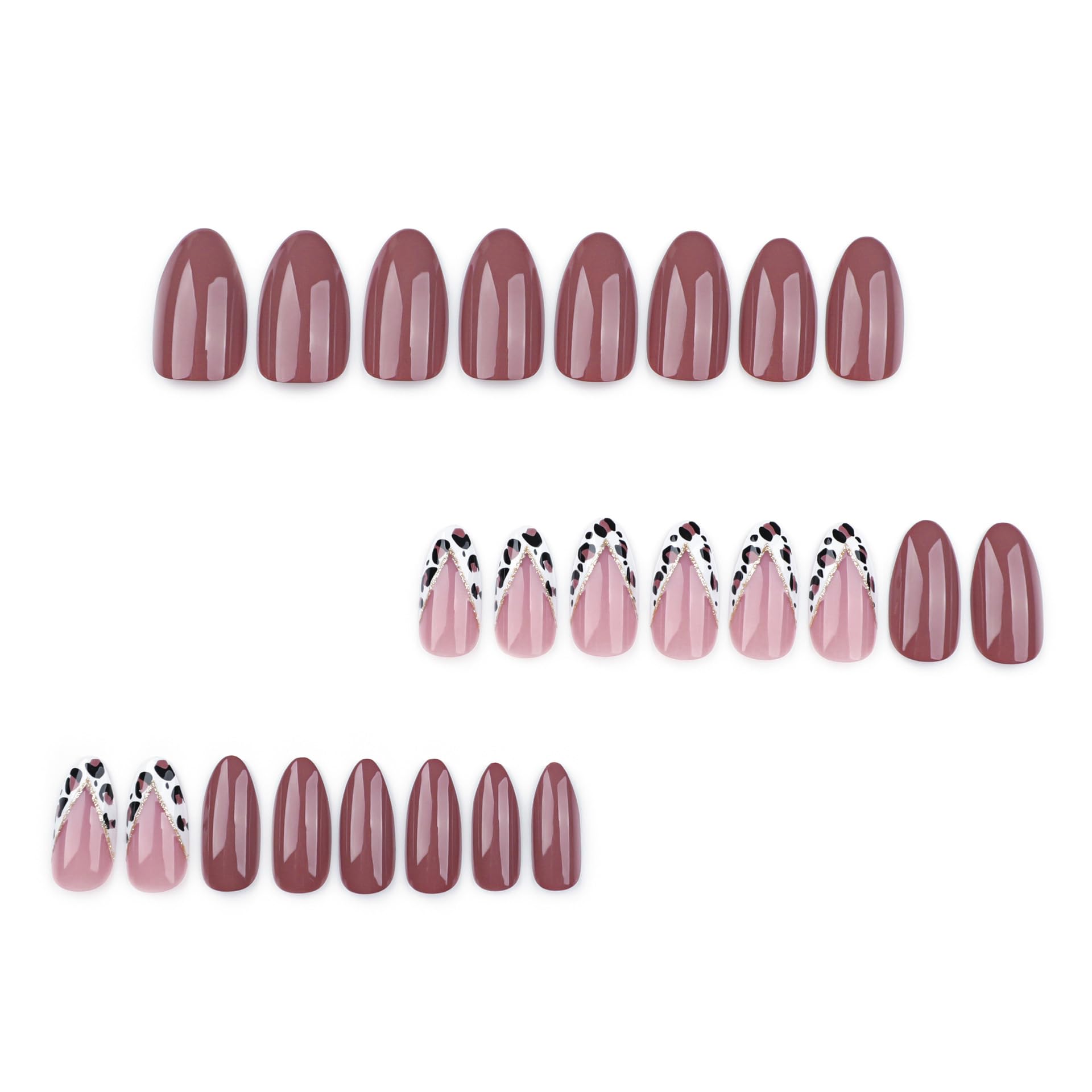 SXVME Fall Mauve False Nails with French Tip Leopard Design, Soft Gel Press on Nails Short Almond - Image 3