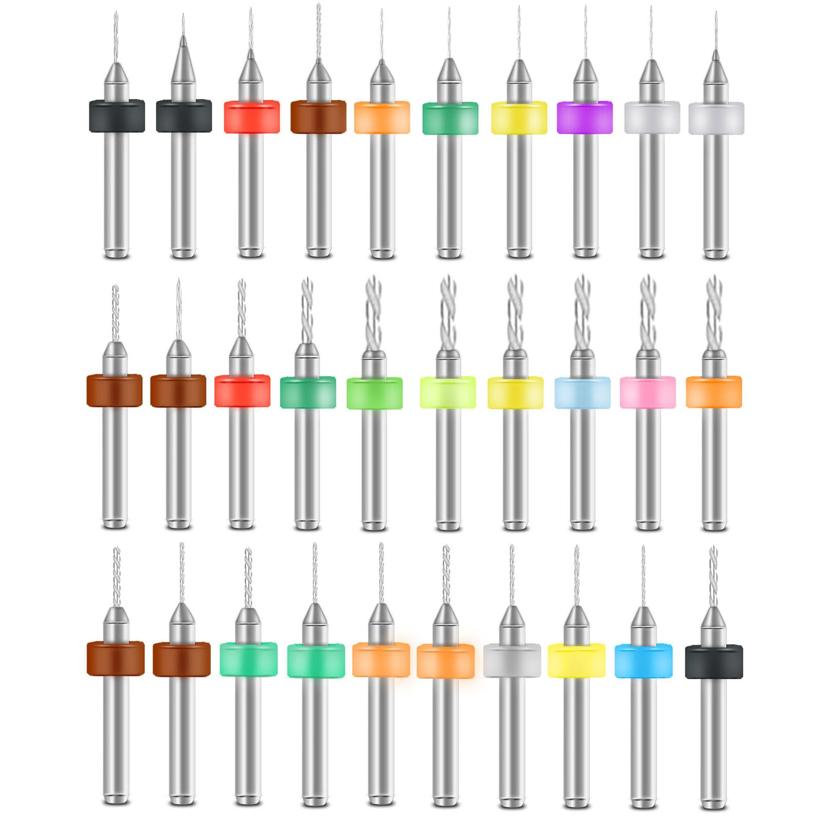 VortecSys 30Pcs Shank Tungsten Carbide Micro Drill Bits Set, Tungsten Steel PCB Print Circuit Board Flute CNC Router Bits for Jewelry Making/Rough