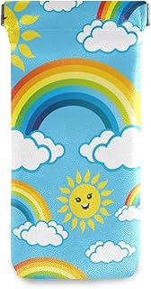 HUSSRITY Eyeglasses Case Rainbows Pattern Sunglasses Pouch Soft PU Leather Squeeze Top Eyeglass Holder Portable Glasses Case For Women Men