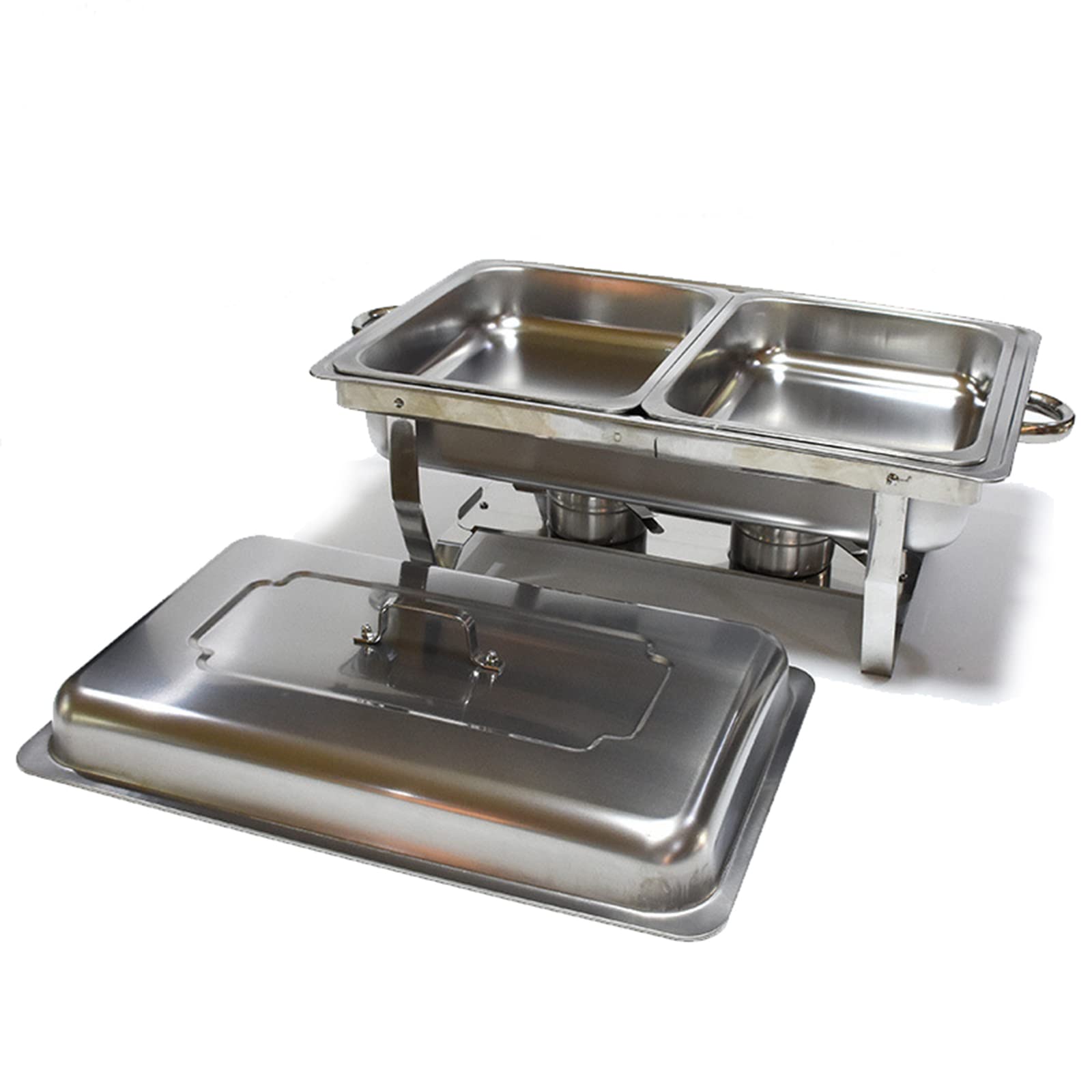 JKJZSALJ Stainless Steel Chafing Dishes Set Buffet Servers & Food Warmers With Alcohol Burner & Water Trays For Catering Events, Double Grids,Double Grids,3700g