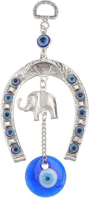 Garneck Blue Evil Eye Ornament Elephant Lucky Car Charms Turkish Horseshoe Hanging Good Luck Blessing Gift for Home Car