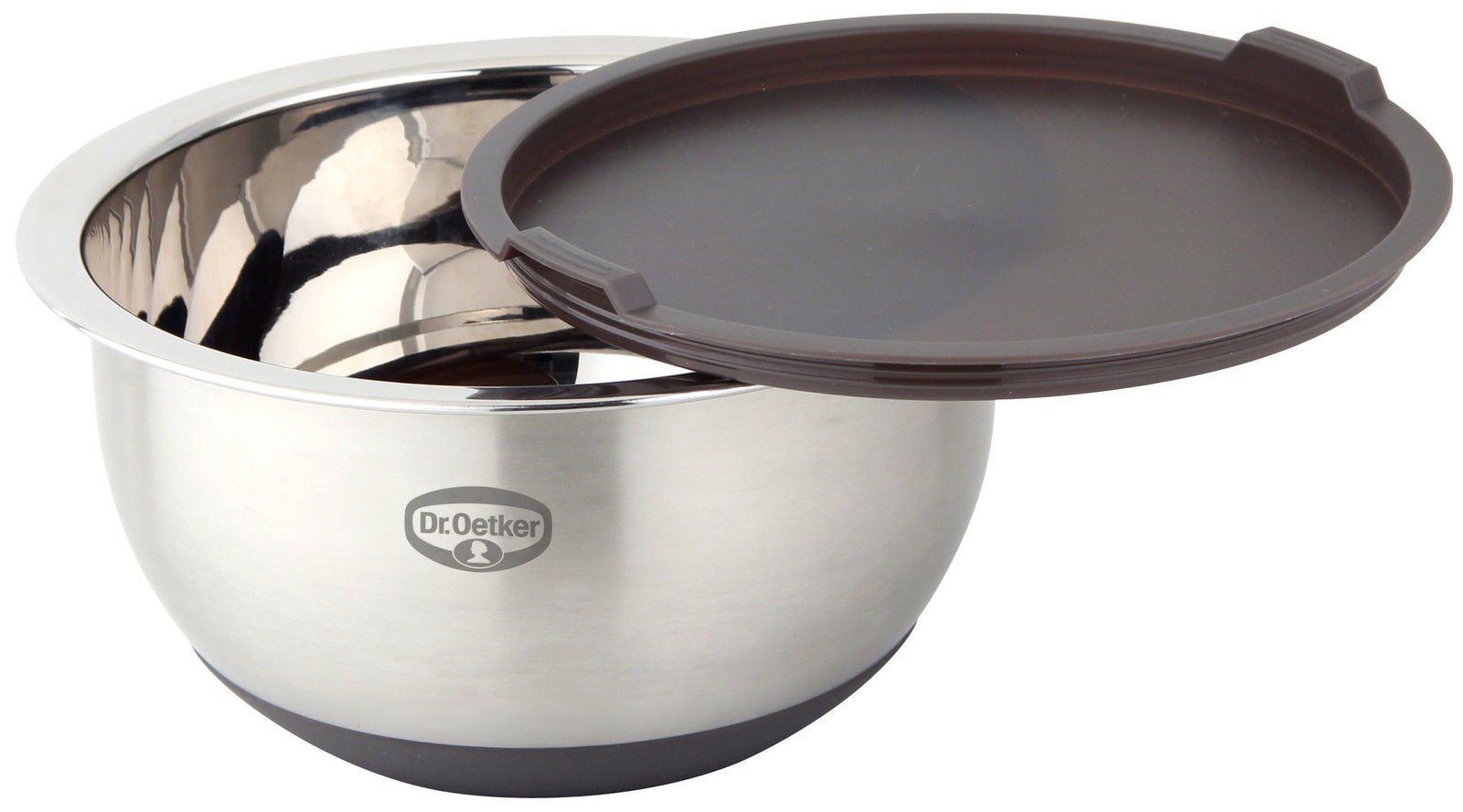 Dr. Oetker Rührschüssel mit Deckel 5 L BACK SPASS, Rührschüssel mit rutschfestem Silikonboden & flachem Schüttrand, Schüssel aus hochwertigem Edelstahl, Silber/Grau-Braun-spülmaschinengeeignet