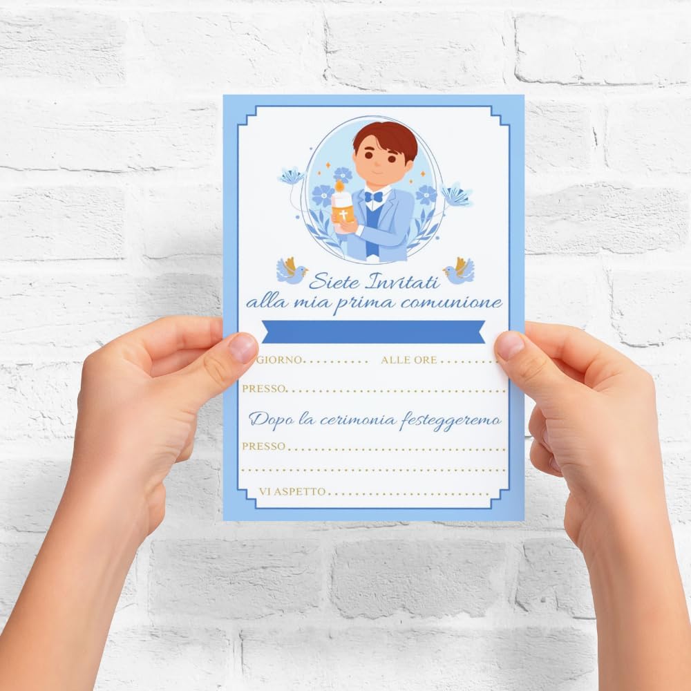 PRINTSERVIS 20 First Communion Party Invitations for Boy/Girl, Choice of Graphics, Customisable with Name - Image 2