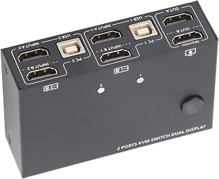 2 Port KVM Switch, HD Multimedia Interface KVM Switch 4W Auto Adjustment System Share USB Keyboard For PC