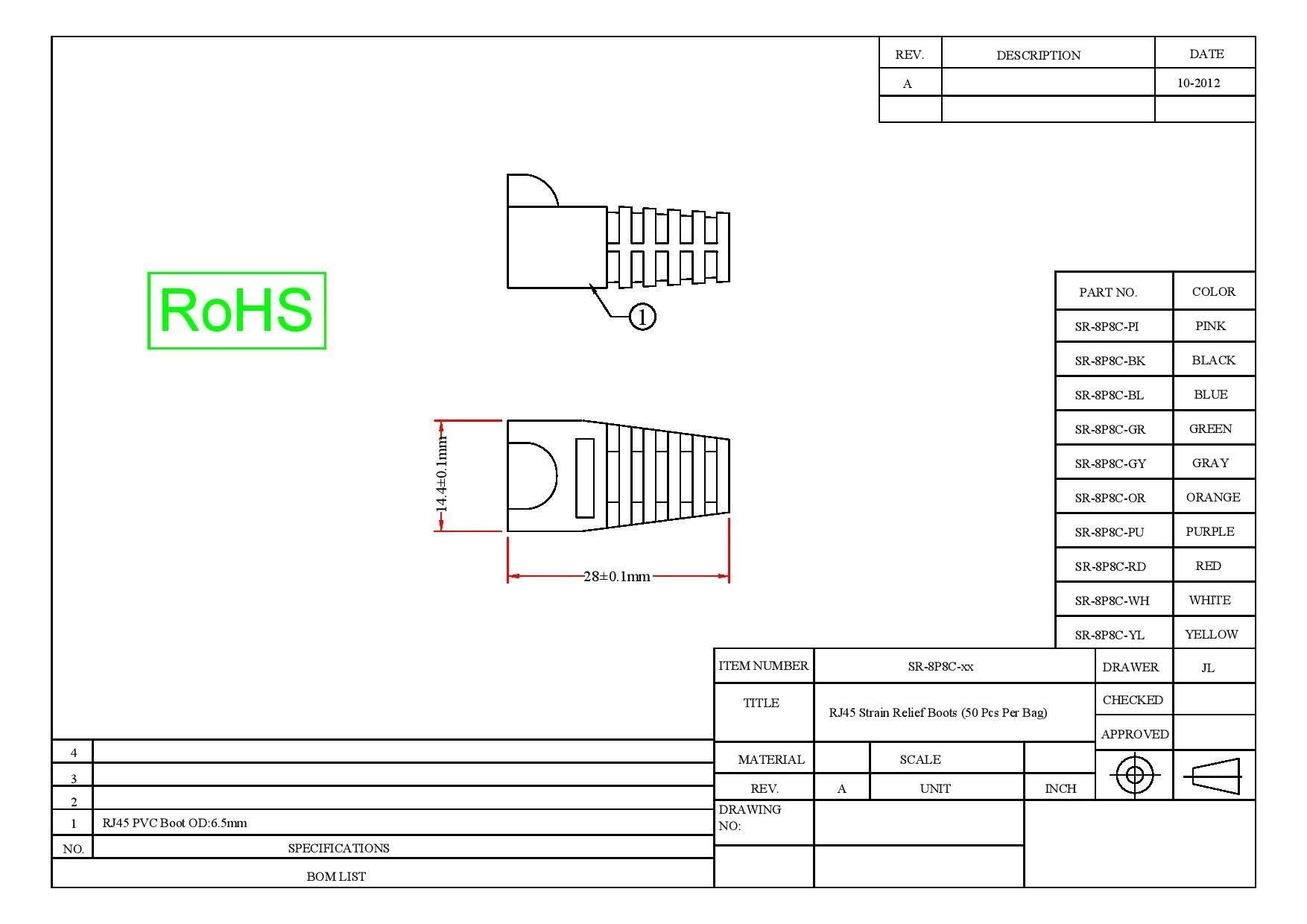 RJ45 Ethernet Network Cable Strain Relief Boots, RJ45 Boot Cover Fits Cat5, Cat5e, Cat6 Ethernet LAN Cable Connectors, 50 Pieces Per Bag, Red, Cablewholesale