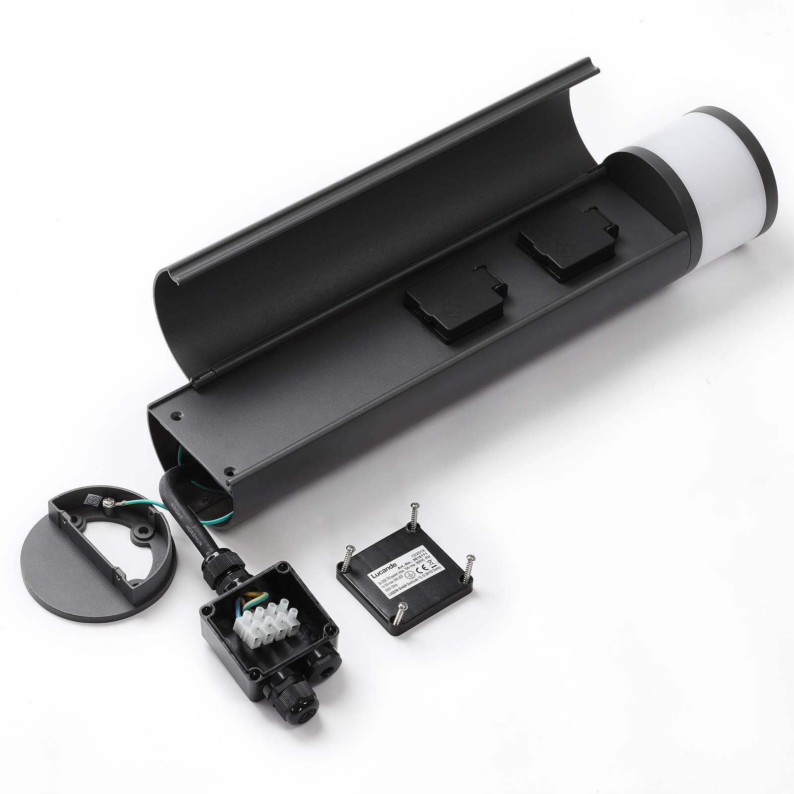 Lucande Lampada da con 2 prese corrente, Paletto luminoso Segnapassi in Alluminio, Lampioncini da giardino esterno con attacco elettrico, Lampada da esterno IP44, lampadina esclusa (1x G9)