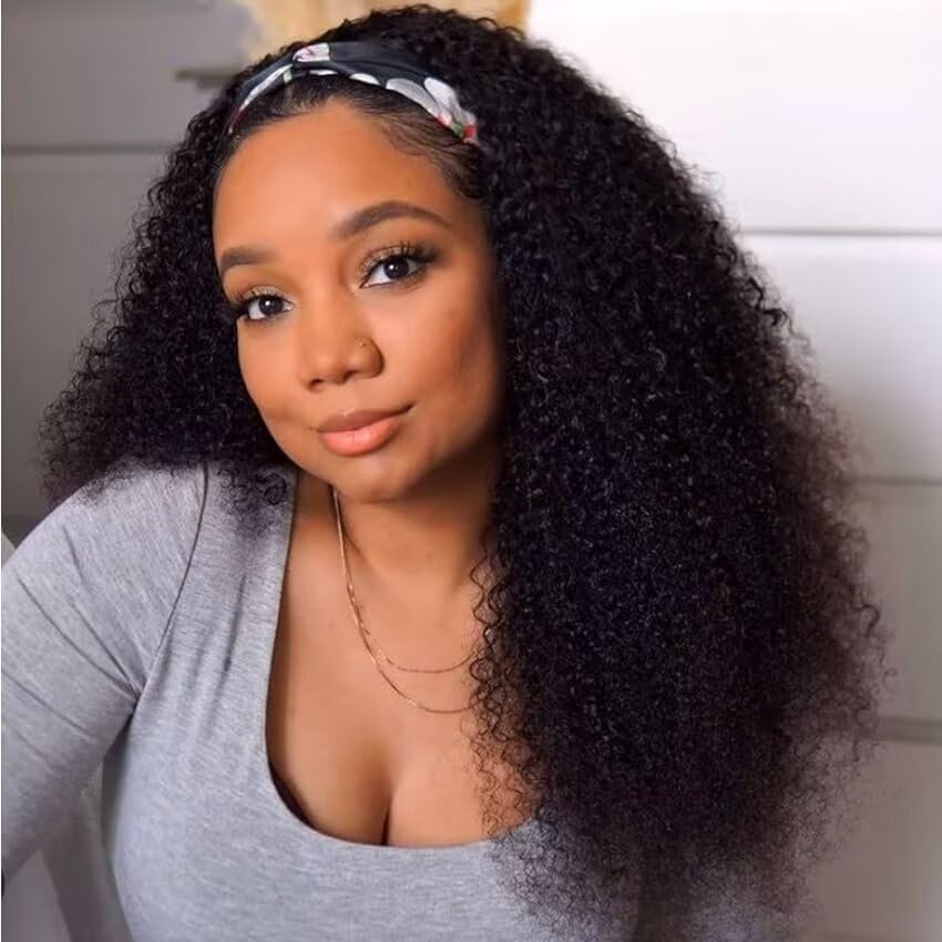 Headband Kinky Curly Human Hair Wigs For Women 20 Inch Brazilian Kinky Curly Headband Wigs Human Hair Emol Hair Scarf Wear And Go Gluelees Wig For Women 10a Virgin Hair Natural Black Color