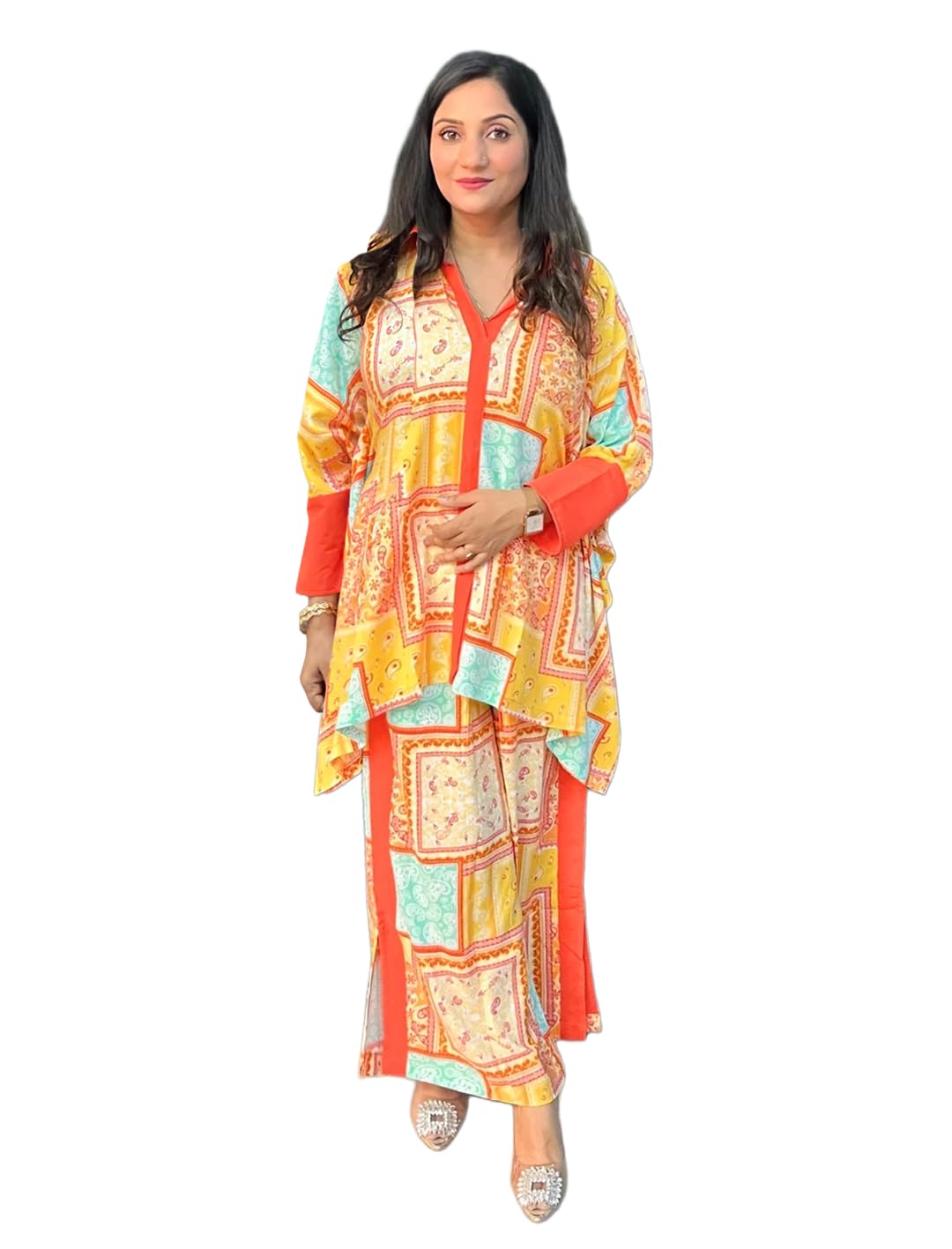 Colorful Co-ord Set Women Premium Rayon Printed Top Pants Vibrant Multicolor S-5XL-image-2