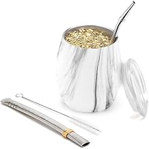 balibetov Modern Mate Cup and Bombilla Set Yerba Mate Cup Marble, 235 ml