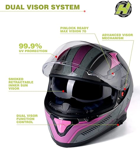 Miniatura 4 de Hax - Casco integral de motocicleta y de moto de calle con doble aleta trasera y clavos de plástico para Pinlock Ready, para adultos, aprobado por