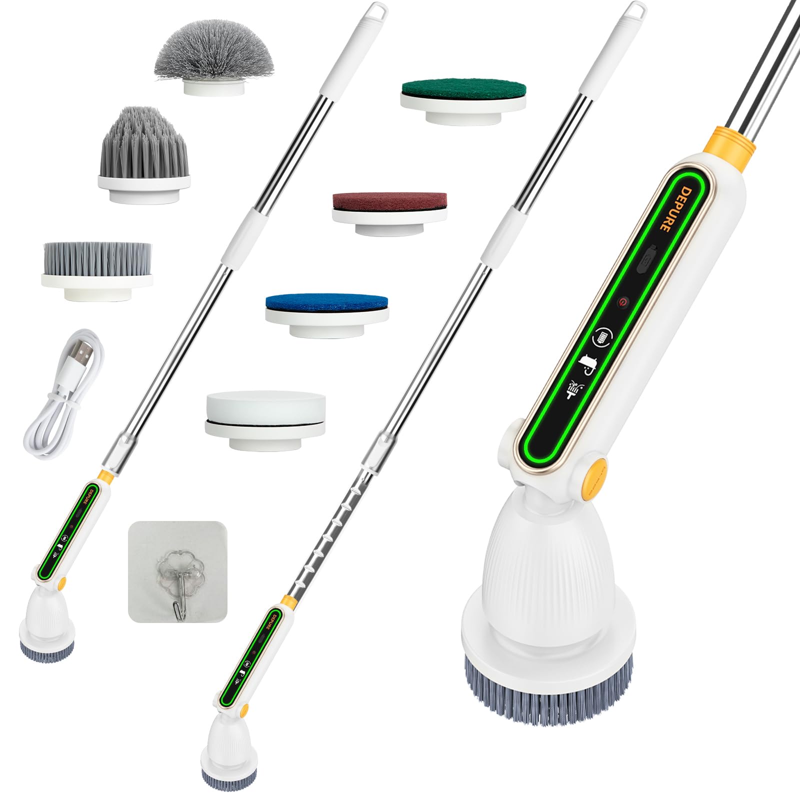 Elektrische Reinigungsbürste Mit Verstellbarem Griff | 2 Geschwindigkeiten + IPX7 Wasserdicht | Inkl. 4 Ersatzköpfen