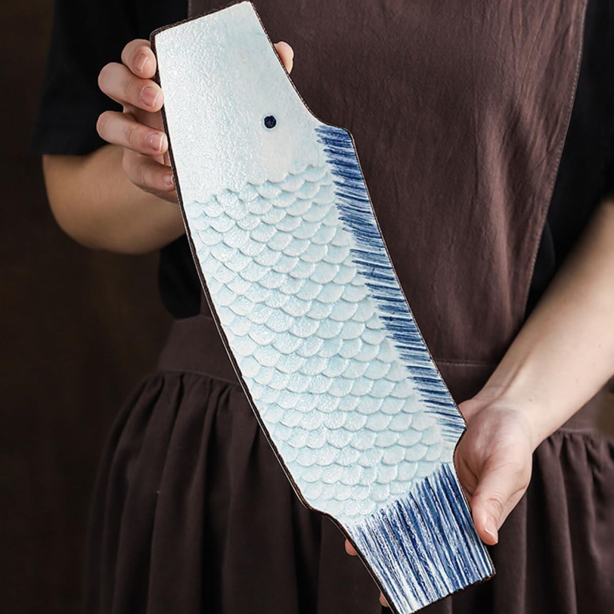 Assiette de Sashimi Design Japonerie Classique en Céramique Forme Poisson, Facile à Nettoyer pour Sushi en Restaurants et