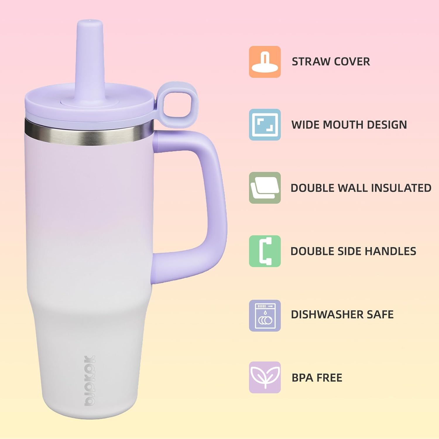 BJPKPK 32oz Stainless Steel Insulated Tumbler with Handle and Straw Travel Coffee Mug Thermal Cups with Lid,Purple Pearl - Image 2