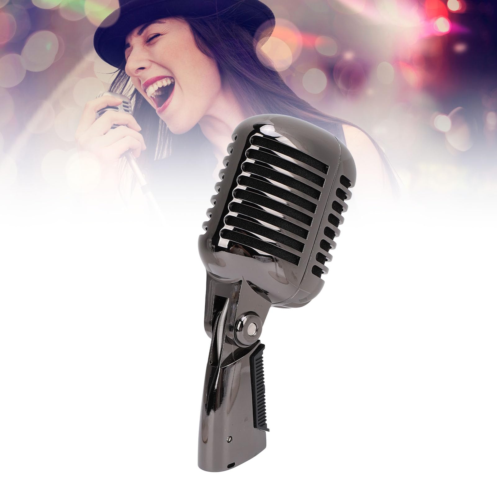Micrófono Vocal dinámico Vintage, micrófono cardioide clásico Retro con Cuerpo de aleación de Zinc y Soporte Universal, Cable XLR Compatible para Cantar en, grabación de Estudio