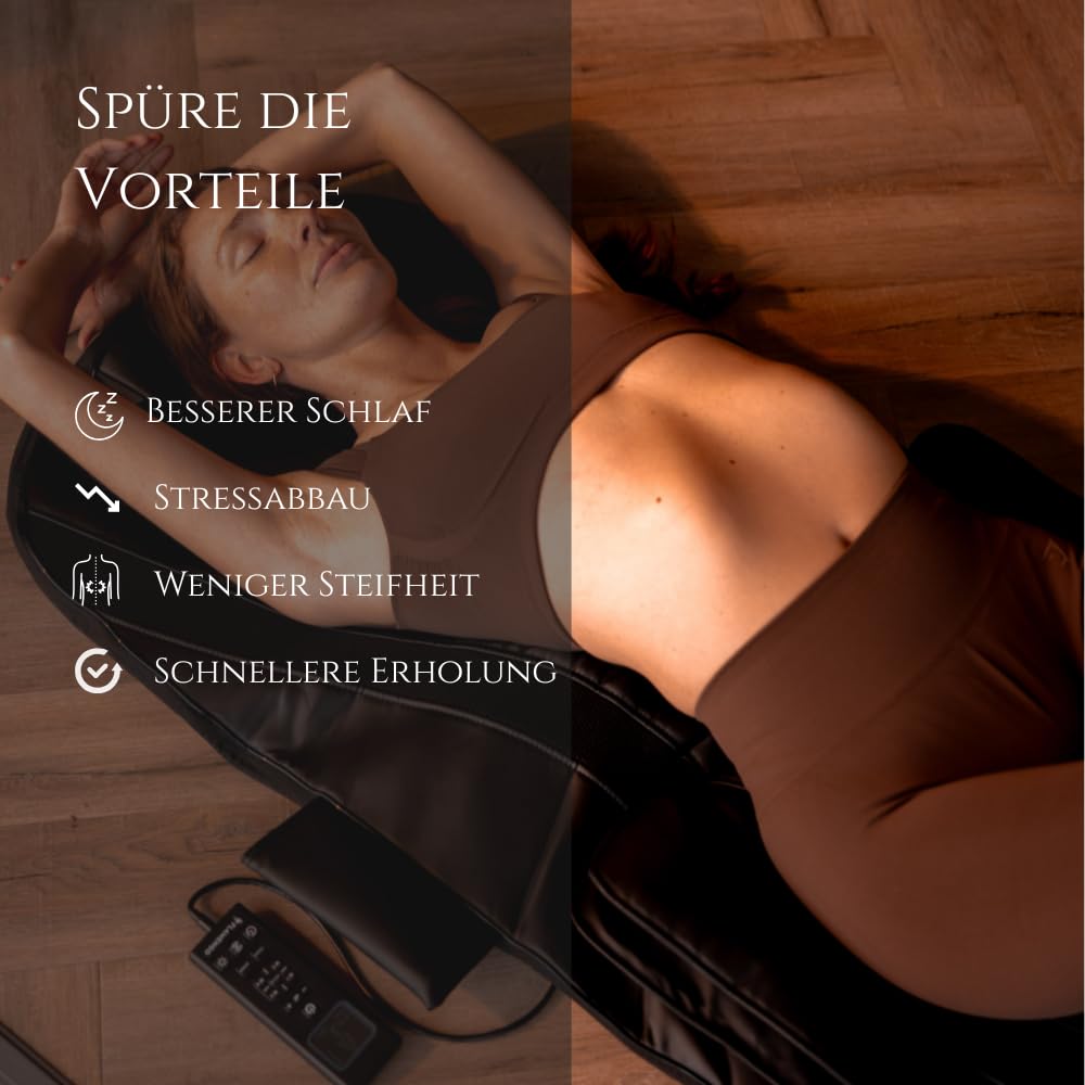 Flamengo® InfraStretch Massagematte - Rückenmassage und Nackenmassagegerät - Infrarot - Massagekissen - Kompressionsmassage - Elektrische Wärmefunktion - Vibration - Air stretch