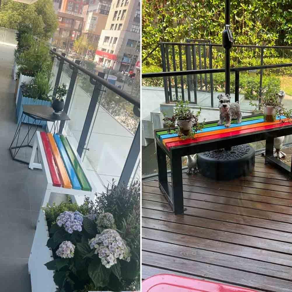 Metallbank für den Außenbereich, 78,7 cm, wetterfest, rückenfrei, für 2–4 Personen, Latten-Design, perfekt für Garten, Veranda, Rasen und Hinterhof, schwarzes Finish