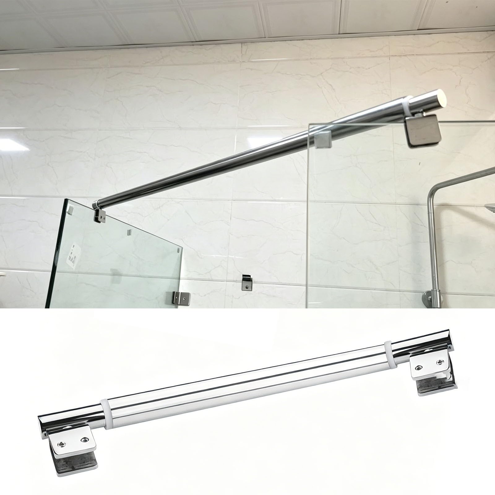 Barre de support de salle de bain pour stabiliser les vitres de baignoire sans cadre
