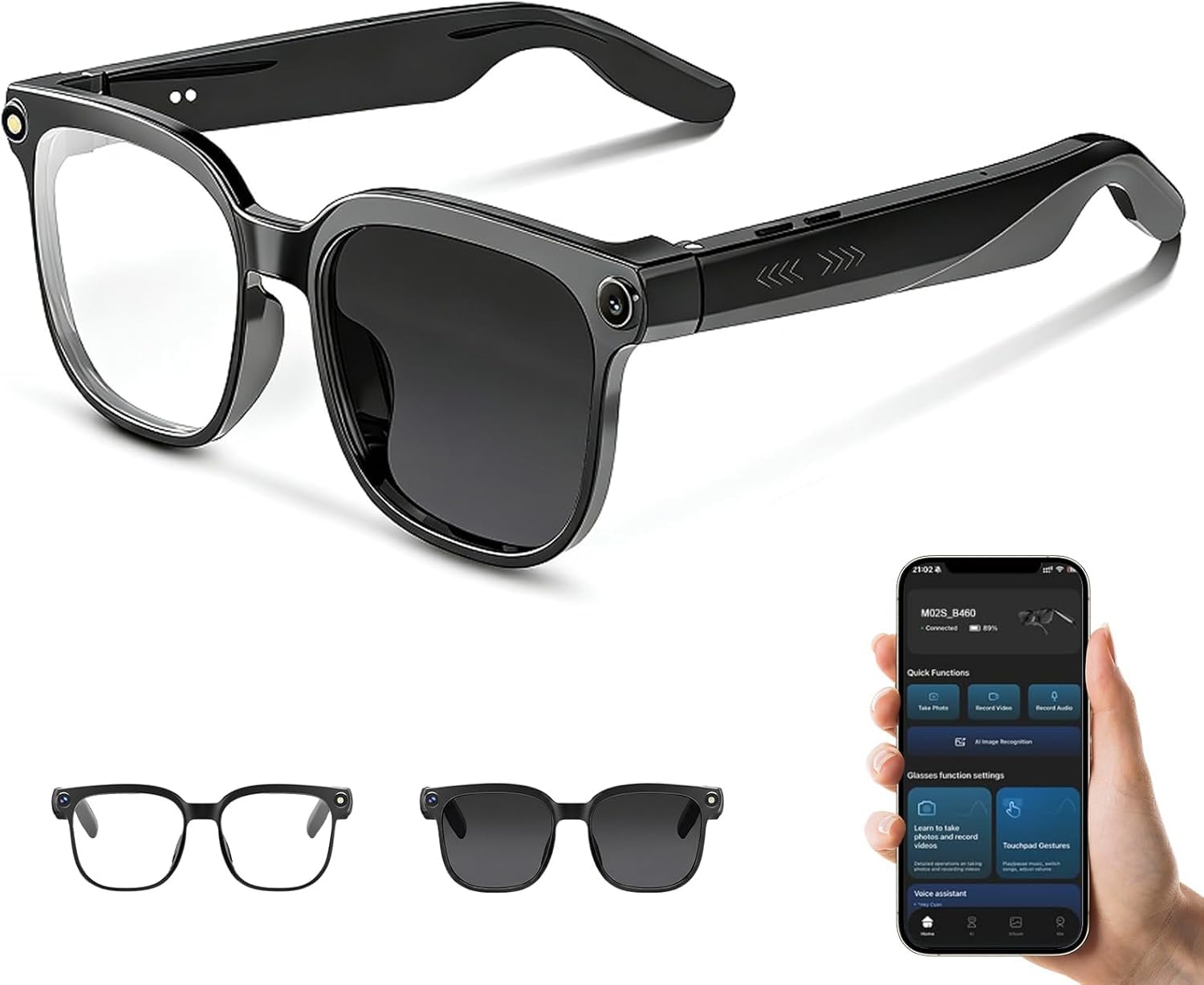 Smart Brille mit 4K HD Kamera & Bluetooth, 1000W Anti-Shake Kamera Brille BT Anruf mit Videoaufzeichnung Dual Mic, Simultandolmetschen für Vlogging, Reisen & Meetings