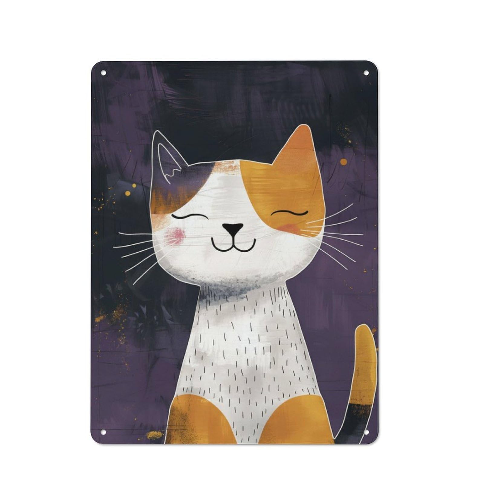 Junmoney Happy And Cute Calico Cat Metal Plaque 40X30cm With For Hallway Wall, Rustic Decor, For Garage, Workshop And Man Cave Decoration