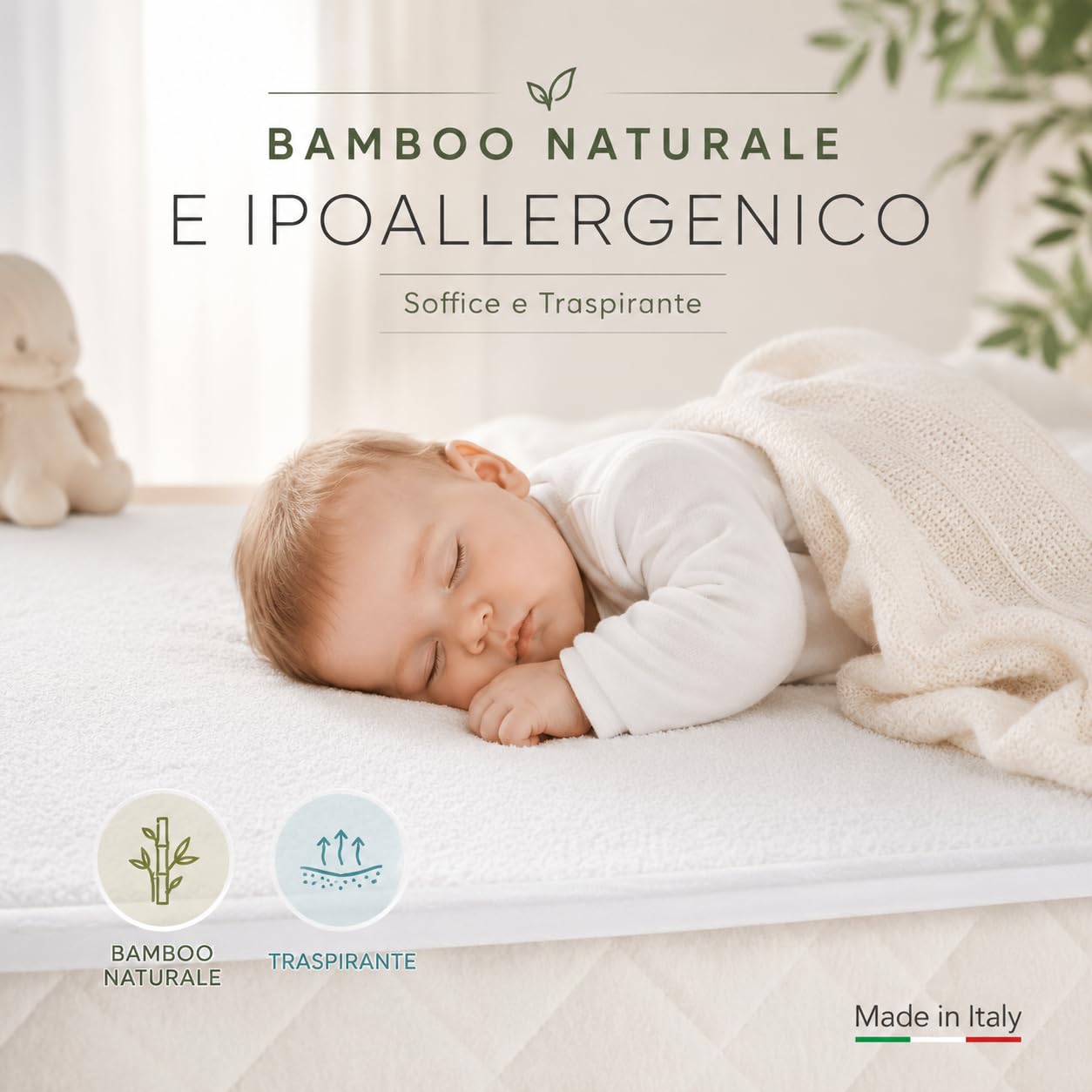 FlyIdeas Set di 2 Coprimaterasso Impermeabile Bamboo Certificato 75x35 cm Bianco per Culle Lettini Carrozzine