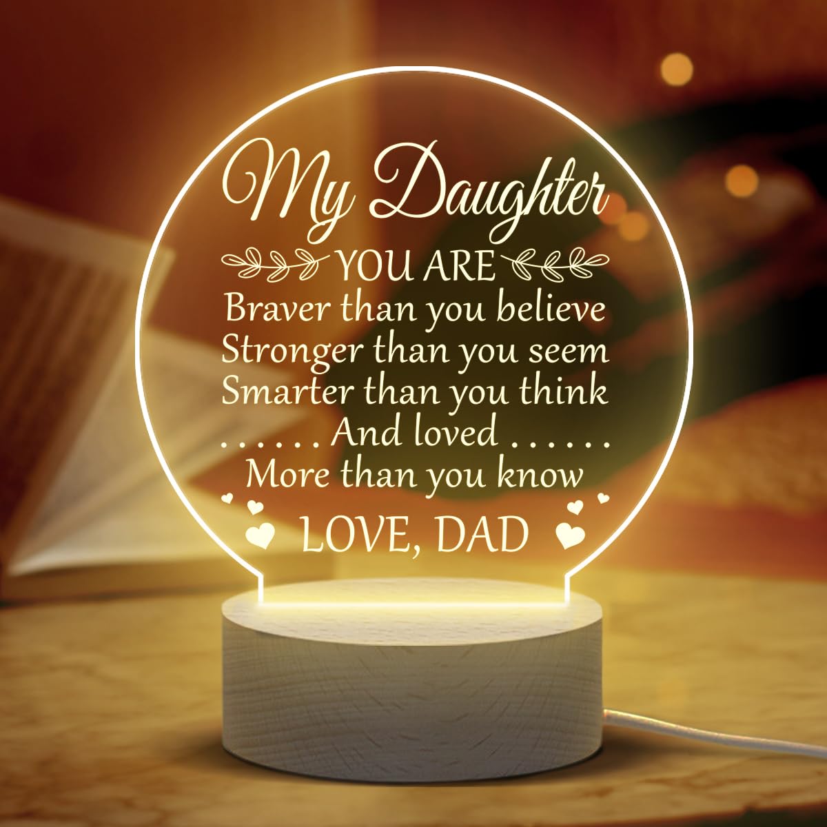 DOPTIKA Mothers Day Gifts for Daughter from Dad, Birthday Gifts for Women, Gifts for Her, Daughter Gifts from Dad, Birthday Gifts for Daughter Adult, to My Daughter Acrylic Led Night Light