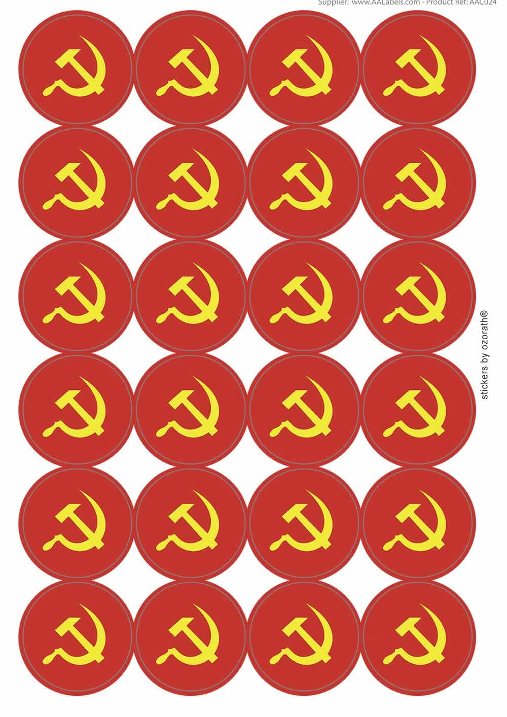 Communist Symbol Circular Matt Paper Stickers A4 Sheet of 24 (Each Sticker is 45mm Diameter)
