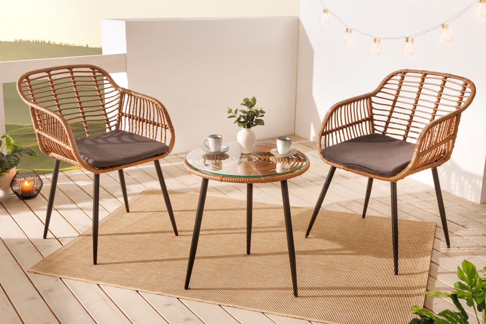 riess-ambiente.de Outdoor Bistro Balkon-Set Paris braun Polyrattan Sitzgruppe inkl. Tisch und Kissen