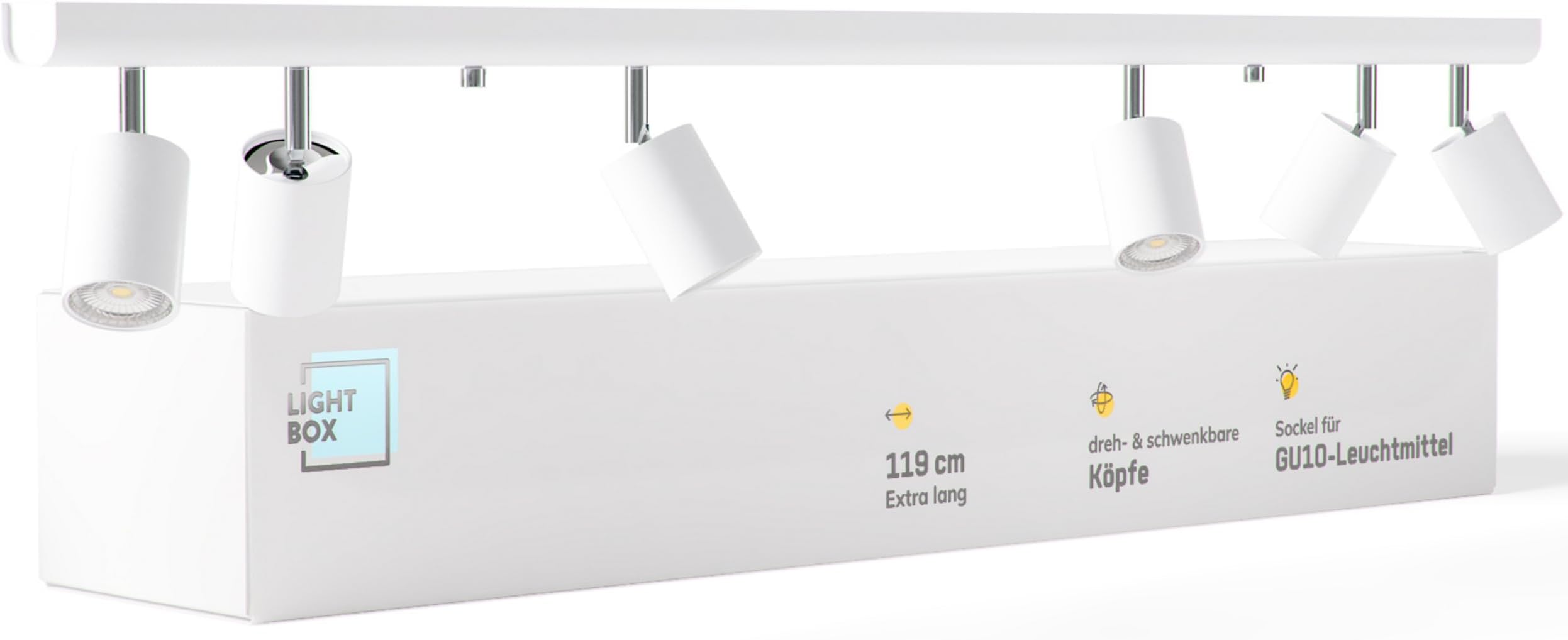 Design ceiling light spotlight bar 6-Bulb, White 6x GU10 maximum 35 W, Length: 1.19 m [Energy Class A++]