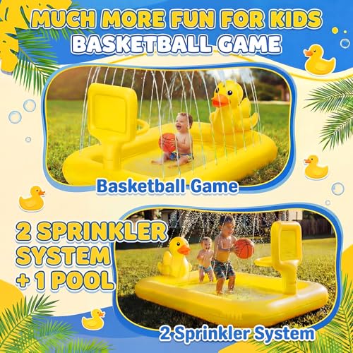 Jenaai 63" Splash Pad for Toddlers 1-3, Inflatable Duck Sprinkler with Hoop - image 6