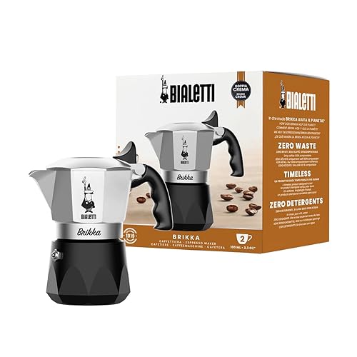 Bialetti Brikka Moka Pot - Cafetera espresso rica en crema, cafetera italiana, 2 chupitos de espresso (3.4 oz - 3.4 fl oz), color negro