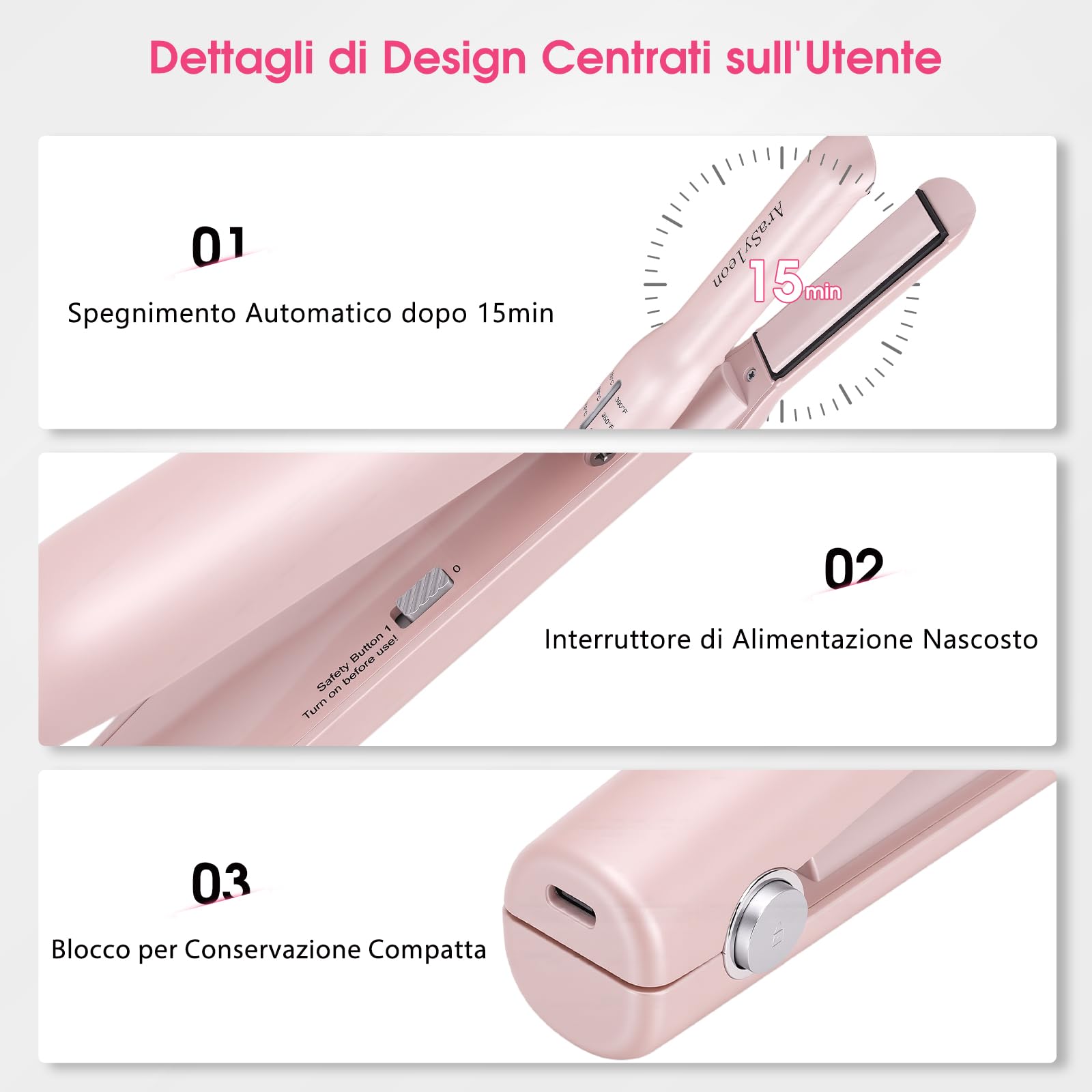 Piastra per Capelli Senza Fili 2 in 1 con Batteria, Piastre Mini in Titanio 3D, Riscaldamento in 20s, 3 Temp. (160-200℃), 2600mAh, Autonomia 30 Minuti, Piastra Portatile da Viaggio