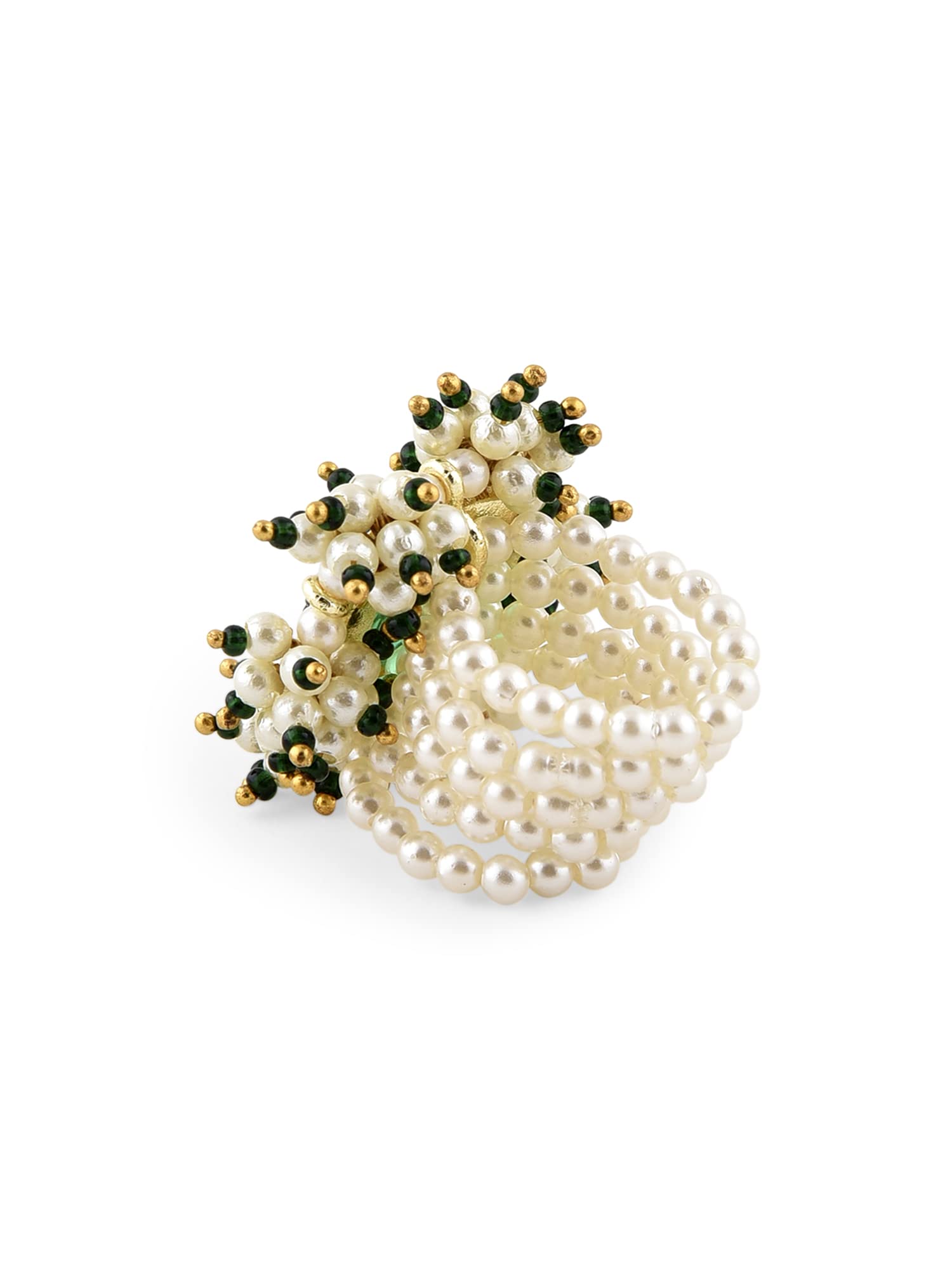 Women's Flower Stone Cluster Beads Ethnic Elasticated Ring