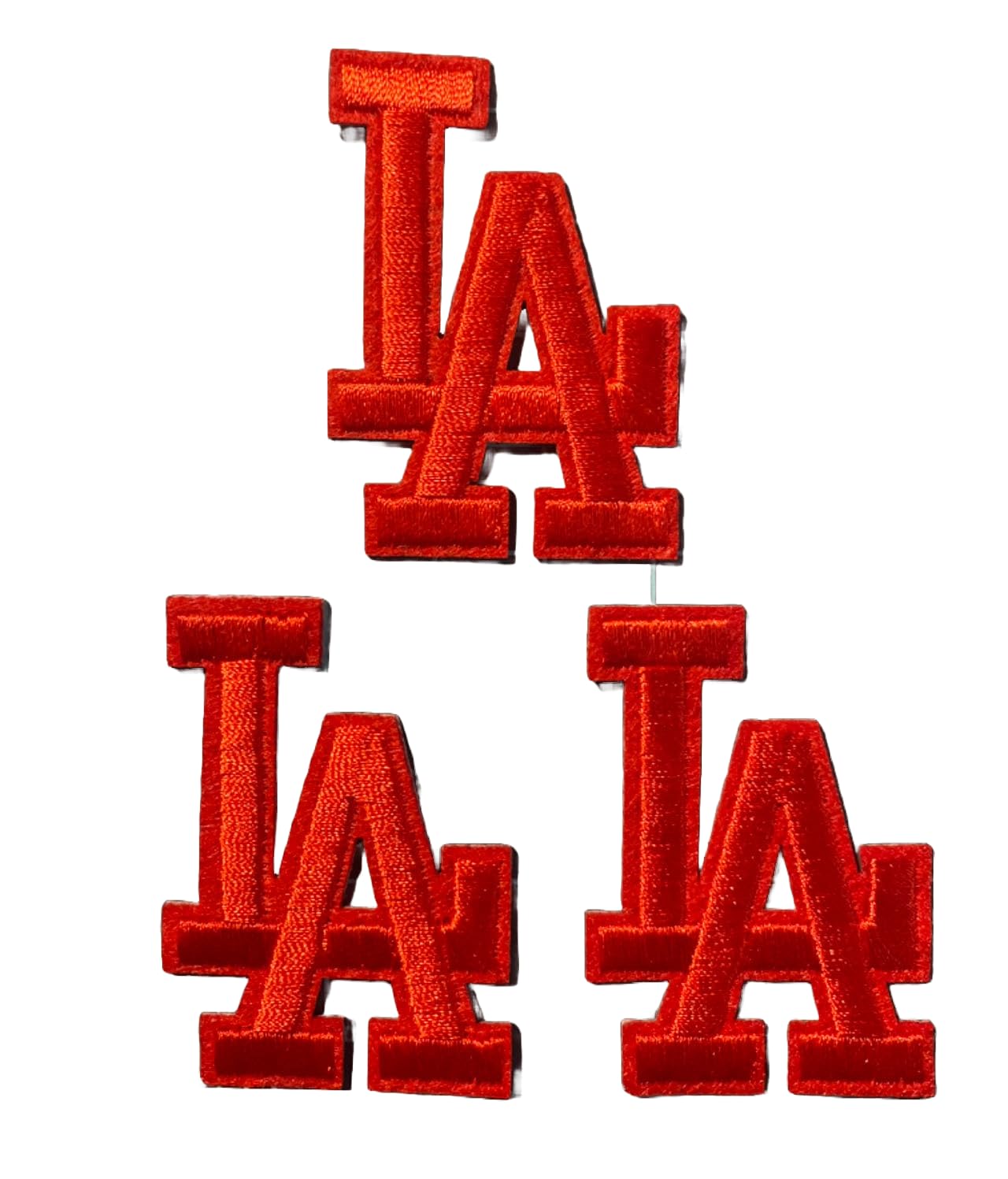Los Angeles Baseball LA Letter Embroidered Iron on Patch 3 pcs Set - Size 2.25" x 1.5 (Red)