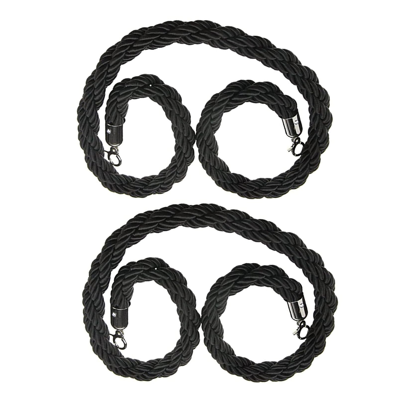 GDMDPTE Crowd Control Rope - 3m Black Braided Hemp Safety Barrier Silver Support Rope for Event Management Sturdy Divider for Queue Management and Safety