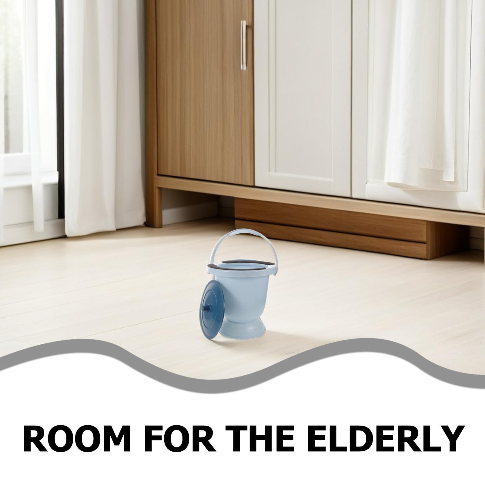 Tragbarer Toiletteneimer mit Deckel aus Kunststoff Auslaufsicherer Urinbehälter für Senioren und Behinderte Unisex Design für Indoor und Familienumgebung Blau