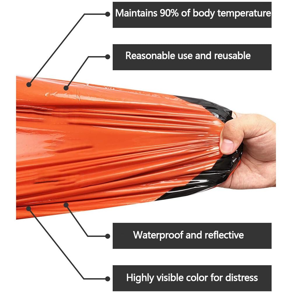 Notfall-Schlafsack, tragbar, Thermo-Bivy-Sack, wasserdicht, Überlebensschlafsack, Thermo-Bivy-Sack, Überlebensausrüstung für Camping, Wandern, Outdoor-Abenteuer